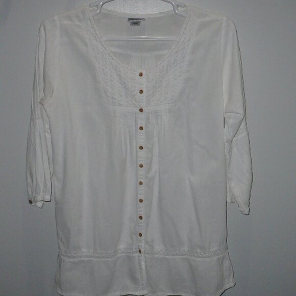 Eucalyptus White Embroidered 3/4 Sleeve Peasant Button Blouse-Size Lg-Guatemala - Picture 1 of 6